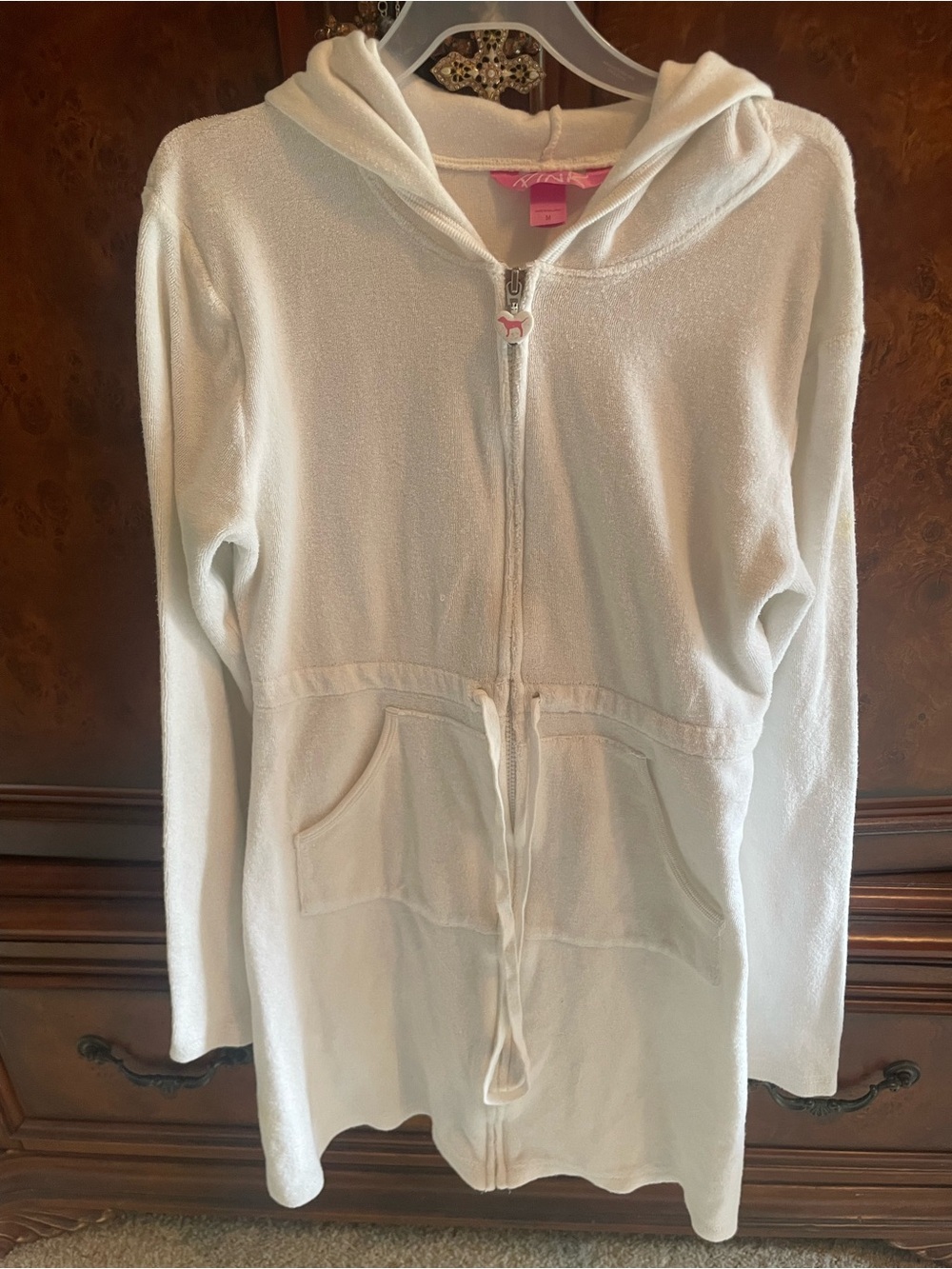 PINK Victoria's Secret Cream Hooded Zip Swim Coverup